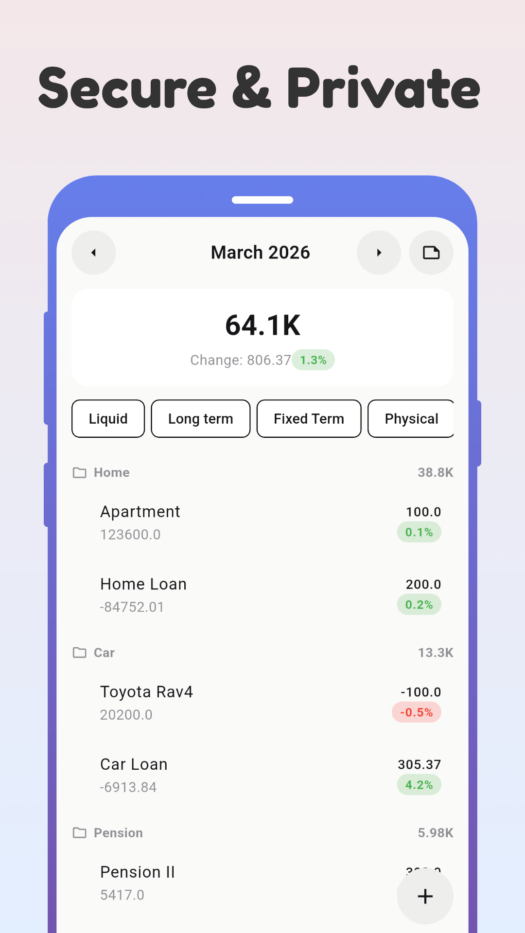 Secure and private net worth overview