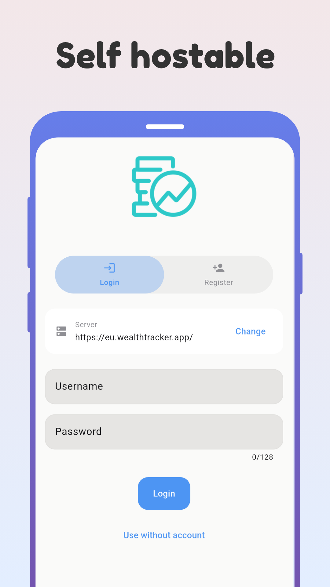 Self hostable – login screen